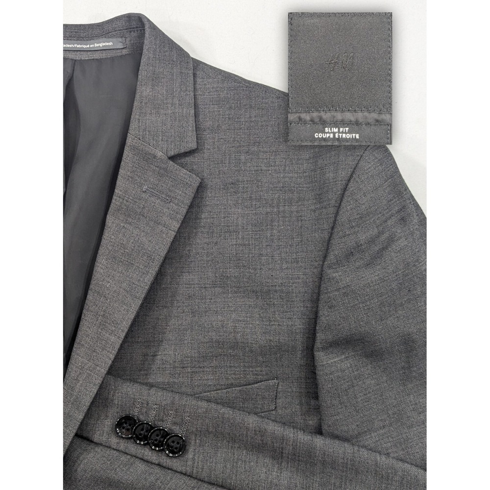 New No Tags H&M Slim Fit Casual Suit Jacket Blazer Poly Blend Gray 40R Slim 40"